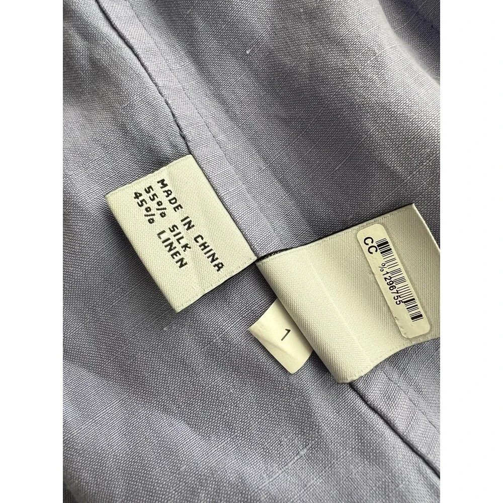 Debra DeRoo Collar Button Up Jacket Lightweight Silk Linen Blend Periwinkle S - Picture 10 of 12